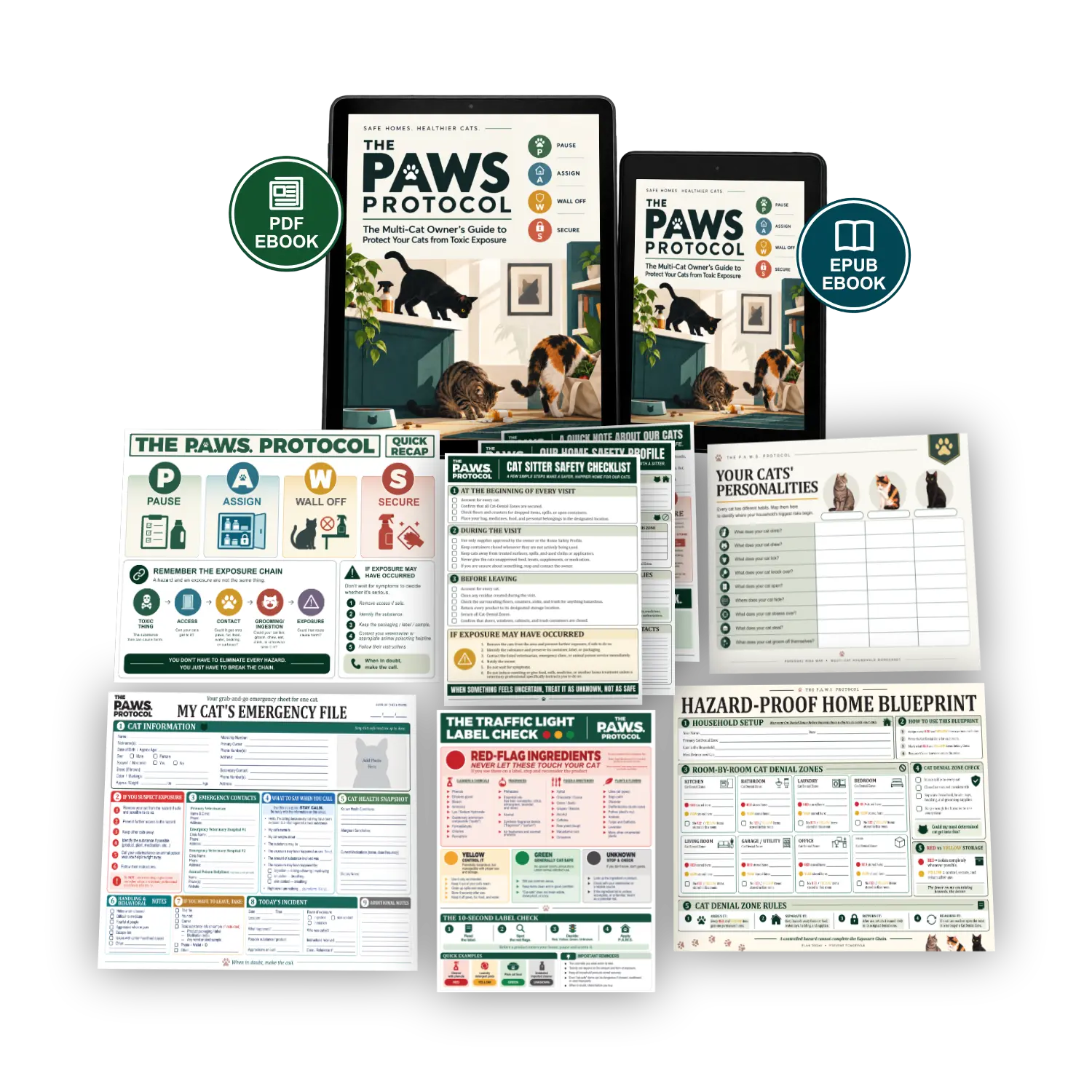 The P.A.W.S. Protocol ebook and printable worksheets included in the system
